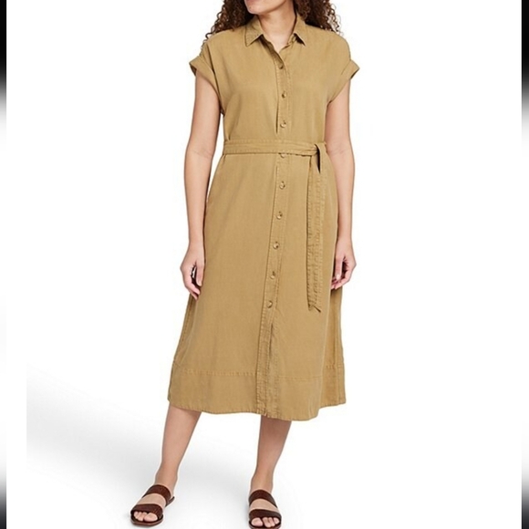 Faherty Arlie Day Organic Cotton Blend Short Sleeve Shirt Midi Dress - Picture 1 of 10